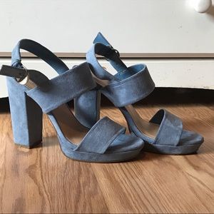 Baby blue suede heeled sandals